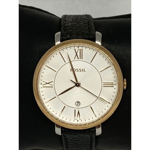 Fossil ES3842 Women's Black Leather Analog Dial Quartz Wrist Watch CM722 - Picture 2 of 12